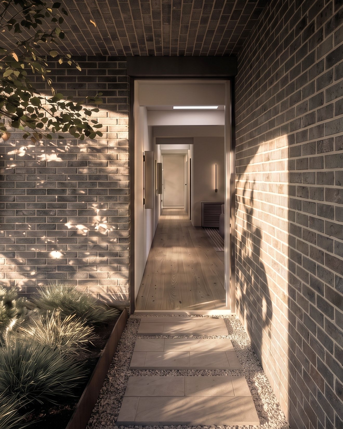 Rendering of the brick entry passage and its planting